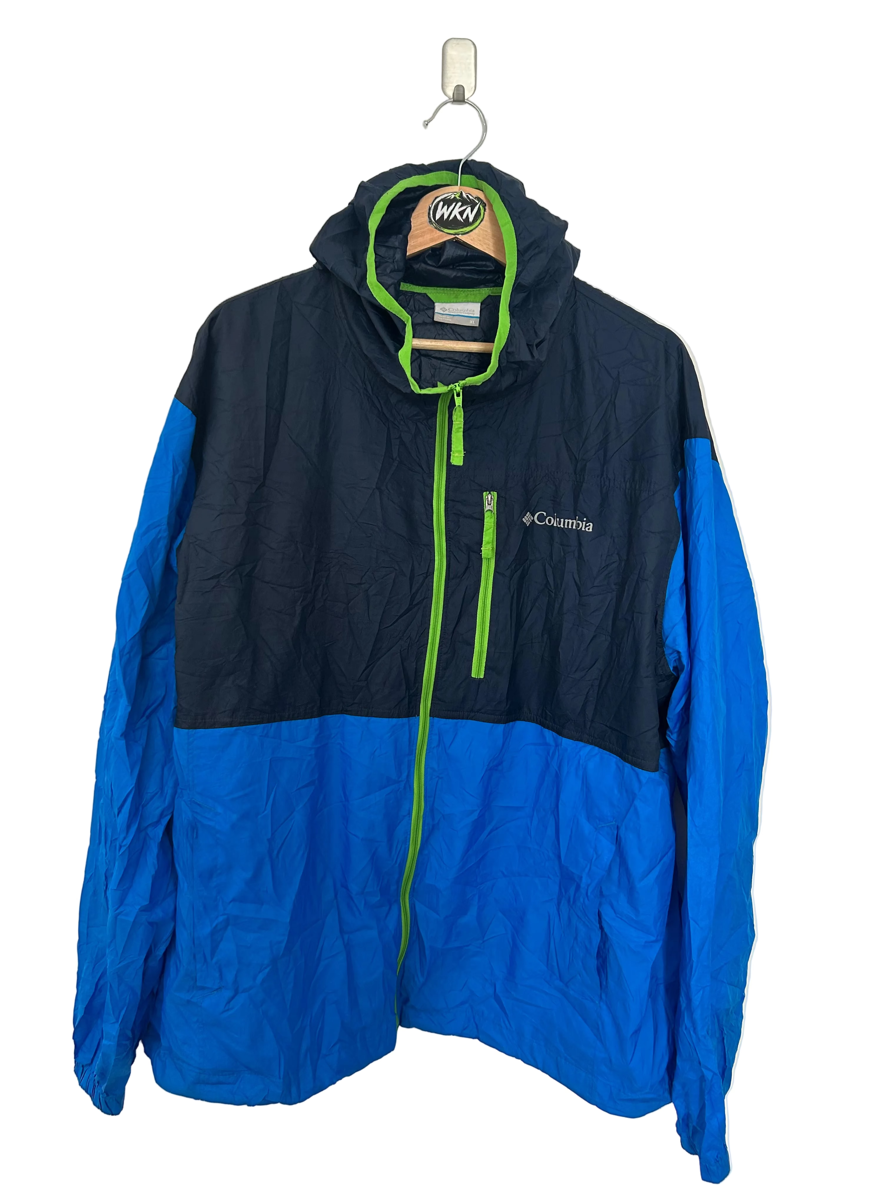 Vintage Columbia Packable Hooded Windbreaker – Blue / Black – XL