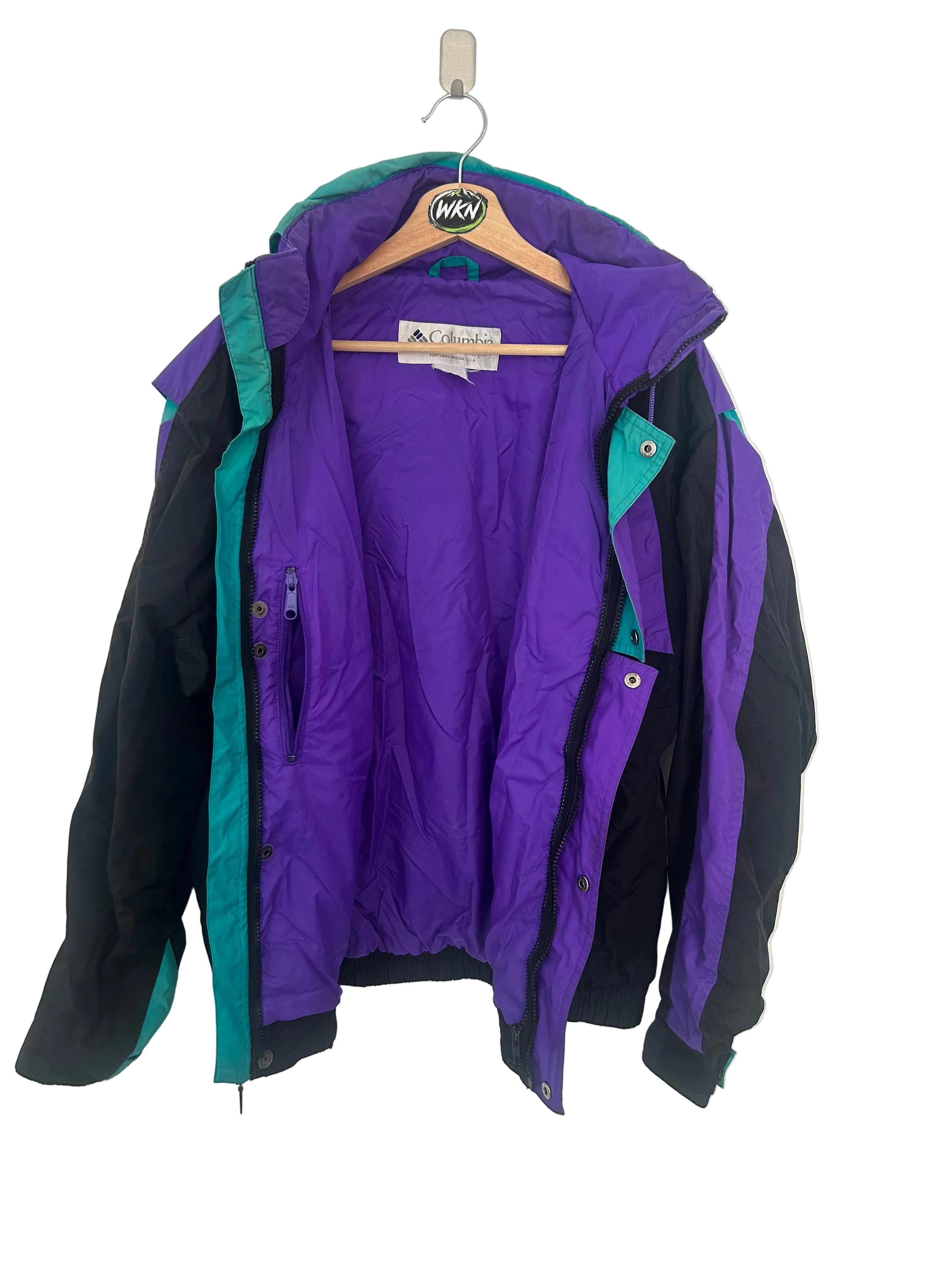 VINTAGE COLUMBIA CRITERION COLOUR BLOCK SKI JACKET – PURPLE / BLACK / TEAL