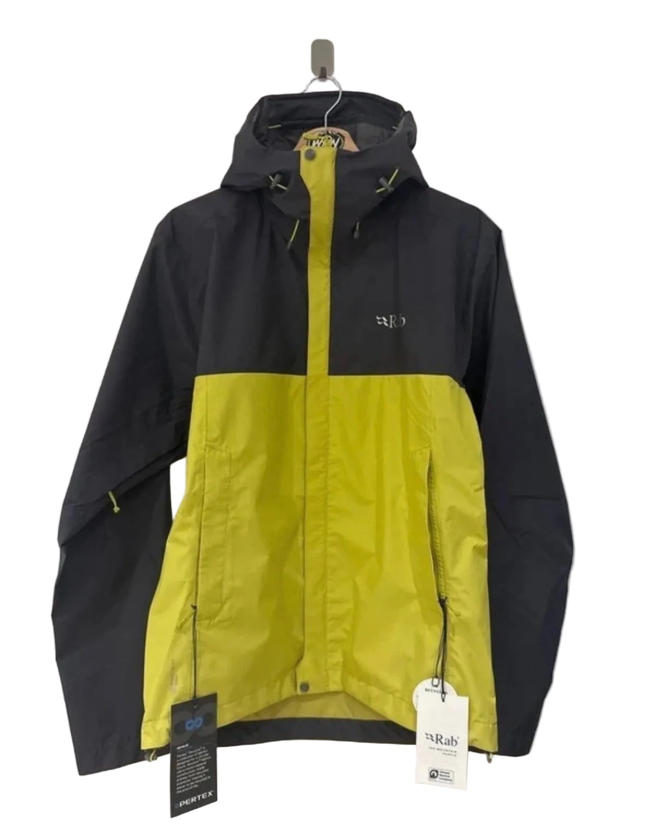 Rab Downpour Eco Waterproof Jacket – Grey / Lime Green – Size Medium