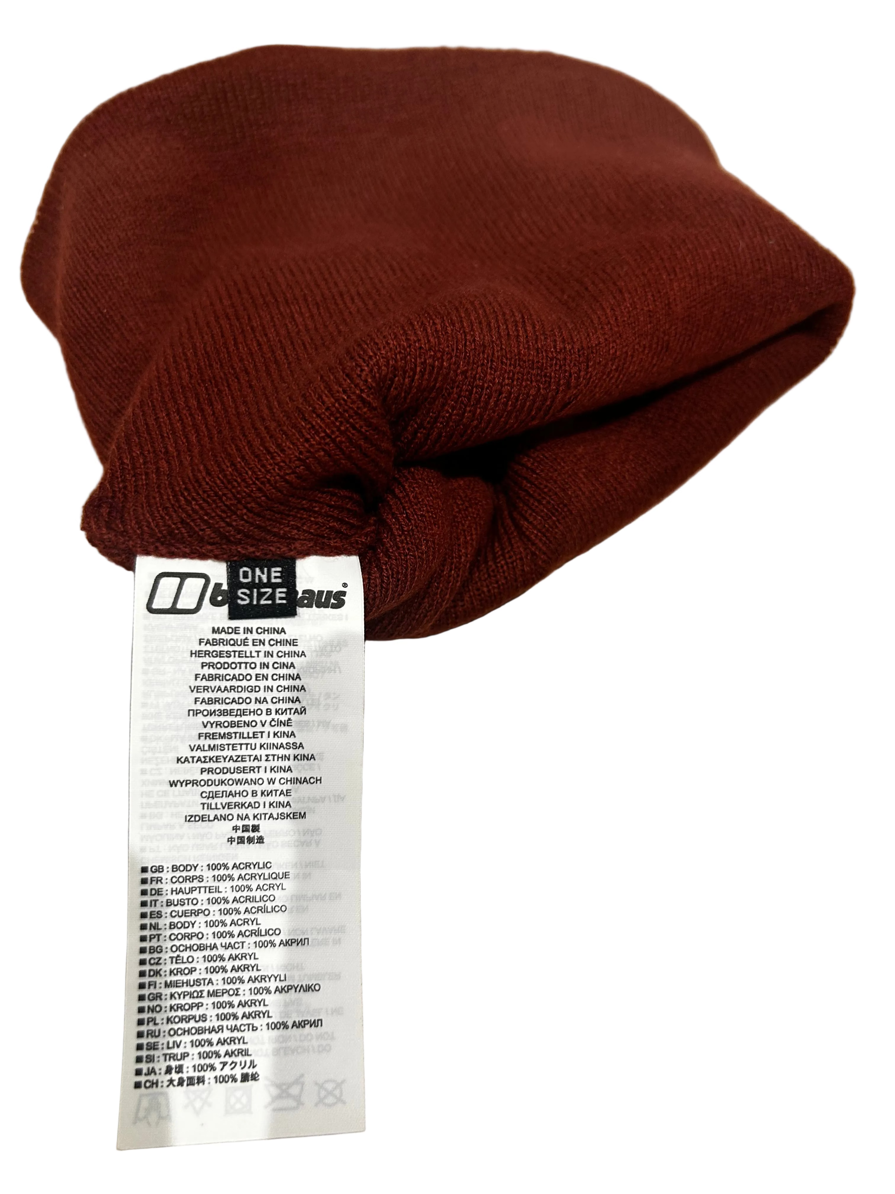 Berghaus Classic Logo Knitted Beanie – Burgundy / Rust Red